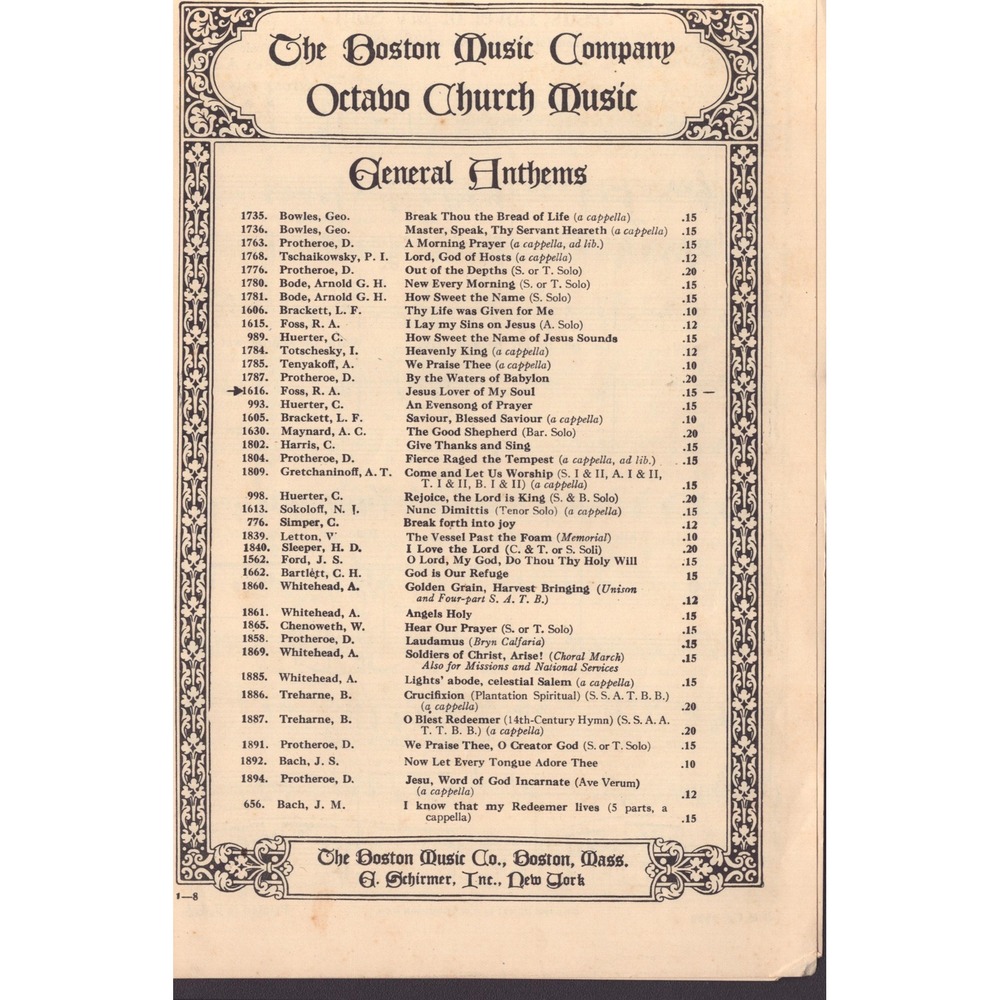 Vintage Jesus Lover of My Soul Sheet Music Robert A Foss Boston Music Co 1616